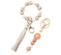 1 Porte-Clés en Pierre À Aiguiser Et 1 Petit Pendentif Marguerite, Perles Rondes Octogonales avec Peinture en Caoutchouc, Adaptés À La Décoration Quotidienne des Sacs.