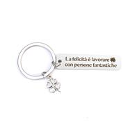 1 Porte-clés gravé pour collègues - Cadeau d'anniversaire, de Noël ou de changement d'emploi - « Le bonheur, c'est de travailler avec des gens formidables » avec pochette en velours (argenté)
