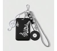 1 Porte-clés pendentif de sac en feuille PVC imprimée avec carte, bracelet poignet scintillant noir rétro à lacets, perles, strass, notes de disque et diamant MAlliage de zinc