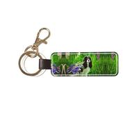 1 porte-clés rectangulaire en cuir, porte-clés, mini pendentif artisanal,Cavalier King Charles Spaniel Chien Fleurs de lupin