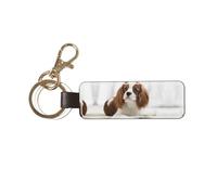 1 porte-clés rectangulaire en cuir, porte-clés, mini pendentif artisanal,Cavalier King Charles Spaniel Épagneul brun
