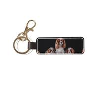 1 porte-clés rectangulaire en cuir, porte-clés, mini pendentif artisanal,Cavalier King Charles Spaniel : mère et petits