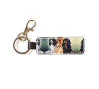 1 porte-clés rectangulaire en cuir, porte-clés, mini pendentif artisanal,Cavalier King Charles Spaniel noir et doré