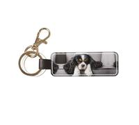 1 porte-clés rectangulaire en cuir, porte-clés, mini pendentif artisanal,Chien Cavalier King Charles Spaniel