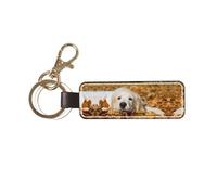 1 porte-clés rectangulaire en cuir, porte-clés, mini pendentif artisanal,Chiot paresseux imprimé