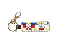 1 porte-clés rectangulaire en cuir, porte-clés, mini pendentif artisanal,Mondrian Minimaliste De Stijl Modern Art
