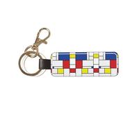1 porte-clés rectangulaire en cuir, porte-clés, mini pendentif artisanal,Mondrian Minimaliste De Stijl Modern Art