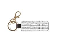 1 porte-clés rectangulaire en cuir, porte-clés, mini pendentif artisanal,Notes de musique Illustration du symbole de note de musique
