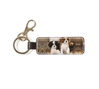1 porte-clés rectangulaire en cuir, porte-clés, mini pendentif artisanal,Petits chiots Cavalier King Charles Spaniel