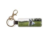 1 porte-clés rectangulaire en cuir, porte-clés, mini pendentif artisanal,Westie Lawn West Highland White Terrier Chiens
