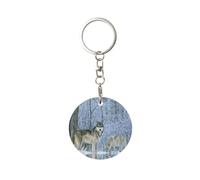 1 porte-clés rond en métal, porte-clés, mini pendentif artisanal,Animaux sauvages Loup Imprimé