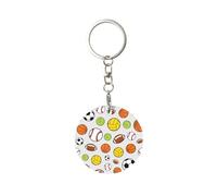 1 porte-clés rond en métal, porte-clés, mini pendentif artisanal,Ballon de football et de baseball