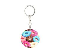 1 porte-clés rond en métal, porte-clés, mini pendentif artisanal,Beignets colorés