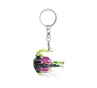 1 porte-clés rond en métal, porte-clés, mini pendentif artisanal,Bien-être asiatique avec pierres de massage zen Orchidée violette