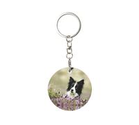 1 porte-clés rond en métal, porte-clés, mini pendentif artisanal,Border Collie Pelouse Border Collie Noir Animaux de compagnie