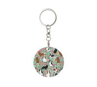 1 porte-clés rond en métal, porte-clés, mini pendentif artisanal,Cavalier King Charles Spaniel Floral