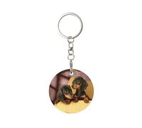 1 porte-clés rond en métal, porte-clés, mini pendentif artisanal,Chiots teckels Animaux de compagnie Chiens Petit teckel