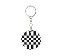 1 porte-clés rond en métal, porte-clés, mini pendentif artisanal,Énorme Formule 1 F1 à damier noir et blanc
