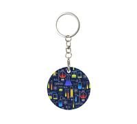 1 porte-clés rond en métal, porte-clés, mini pendentif artisanal,Expérience de chimie