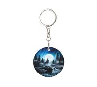 1 porte-clés rond en métal, porte-clés, mini pendentif artisanal,Le ressentiment du loup