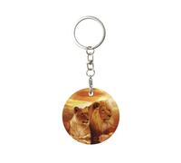 1 porte-clés rond en métal, porte-clés, mini pendentif artisanal,Lion et lionne d'Afrique