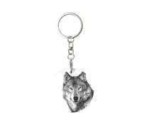 1 porte-clés rond en métal, porte-clés, mini pendentif artisanal,Loup aux yeux bleus