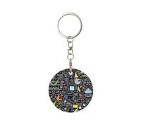 1 porte-clés rond en métal, porte-clés, mini pendentif artisanal,Mathématiques