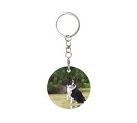1 porte-clés rond en métal, porte-clés, mini pendentif artisanal,Mauvais chien Border Collie