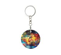 1 porte-clés rond en métal, porte-clés, mini pendentif artisanal,Musique