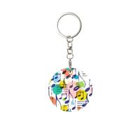 1 porte-clés rond en métal, porte-clés, mini pendentif artisanal,Musique, Notes de musique, Élégant