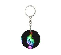 1 porte-clés rond en métal, porte-clés, mini pendentif artisanal,Note de musique de feu colorée