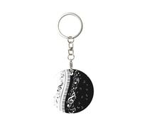 1 porte-clés rond en métal, porte-clés, mini pendentif artisanal,Note de musique de touche de piano noir et blanc