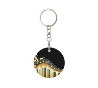 1 porte-clés rond en métal, porte-clés, mini pendentif artisanal,Note de musique imprimée pour piano