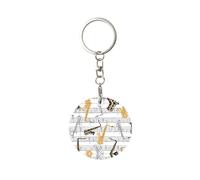 1 porte-clés rond en métal, porte-clés, mini pendentif artisanal,Notes de musique Saxophones