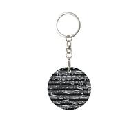 1 porte-clés rond en métal, porte-clés, mini pendentif artisanal,Notes de musique sur fond noir
