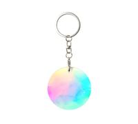 1 porte-clés rond en métal, porte-clés, mini pendentif artisanal,Papier à dessin pastel coloré arc-en-ciel
