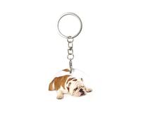 1 porte-clés rond en métal, porte-clés, mini pendentif artisanal,Photographie de bouledogue anglais triste et fatigué avec une crème brune