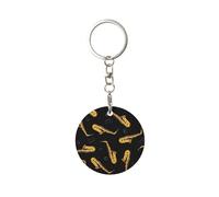 1 porte-clés rond en métal, porte-clés, mini pendentif artisanal,Saxophone et musique