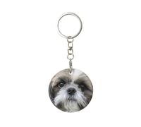 1 porte-clés rond en métal, porte-clés, mini pendentif artisanal,Shih Tzu mignon