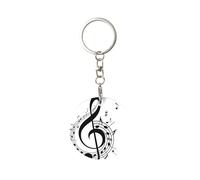 1 porte-clés rond en métal, porte-clés, mini pendentif artisanal,Symbole musical imprimé
