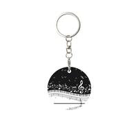 1 porte-clés rond en métal, porte-clés, mini pendentif artisanal,Touches de piano avec notes de musique
