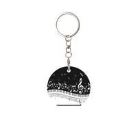 1 porte-clés rond en métal, porte-clés, mini pendentif artisanal,Touches de piano avec notes de musique