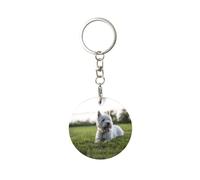 1 porte-clés rond en métal, porte-clés, mini pendentif artisanal,Westie Lawn West Highland White Terrier Chiens
