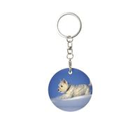 1 porte-clés rond en métal, porte-clés, mini pendentif artisanal,Westie Winter West Highland White Terrier Chiens