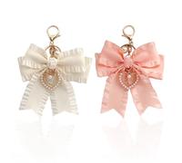 1 Porte-Clés Rose Et 1 Porte-Clés Blancs, Pendentif À Sac De Papillon, Accessoires De Pendentif Élé, Adaptés Aux Voitures Et Aux Bagages.