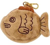 1 porte-monnaie mignon en peluche marron, mini sac à main, pendentif créatif réglable en forme de pièce de monnaie Taiyaki souple avec fermeture éclair, pochette en peluche pour fille et femme,