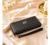 1 portefeuille à motif monogramme, sac à main de luxe élégant avec dragonne | Sac à main en cuir synthétique souple avec motif géométrique circulaire, emplacements pour cartes de chèques
