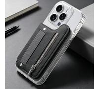 1 portefeuille adhésif pour téléphone portable, pochette fine en denim pour | Sangle de poignet élastique en tissu sergé avec fermeture éclair en métal, support de poche arrière, organiseur de monnaie