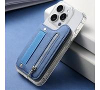 1 portefeuille adhésif pour téléphone portable, pochette fine en denim pour | Sangle de poignet élastique en tissu sergé avec fermeture éclair en métal, support de poche arrière, organiseur de monnaie