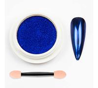 1 Pot Poudre Chrome Ongle Bleu Foncé Pour Les Ongles, Effet Miroir Métallique, Paillettes Holographiques Réfléchissantes Pour La Décoration Des Ongles Avec Bâton éponge